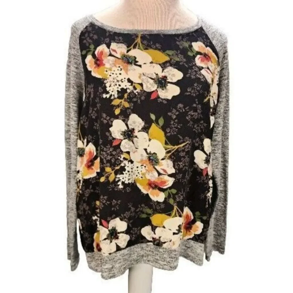 Kut from‎ the Kloth Floral Benter Mixed Material Long Sleeved Top -Size Large